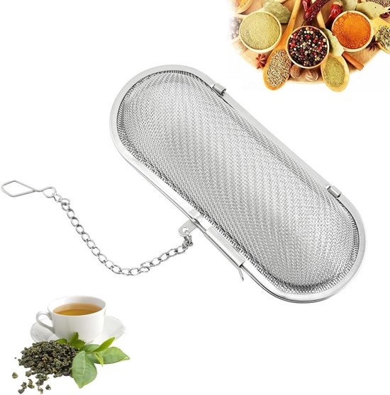 Multifunctionele Ovale Theefilters, Fijnmazige Theefilter met Ketting voor Losse Thee, Kruidige Thee en Specerijen van Merkloos
