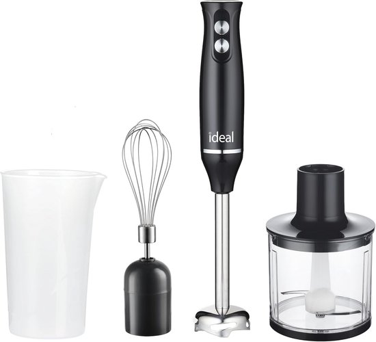 Multifunctionele staafmixer met hakmolen en maatbekers - 500W, ergonomisch ontwerp, zwart