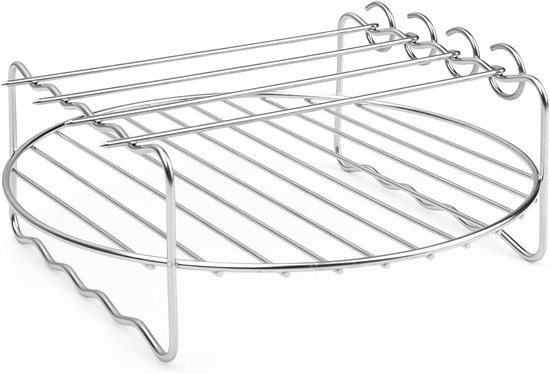 Multifunctionele Stapelbare Dehydrator Stand 20 x 20 cm, Dubbele Laag Frituuraccessoires, Curved Hot Fryer Rack met Hoge Voet voor Efficiënt Koken en Droogproces