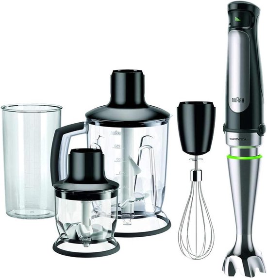 Multiquick staafmixer 1000 watt met ActiveBlade-technologie zwart-roestvrij staal en accessoireset van Braun