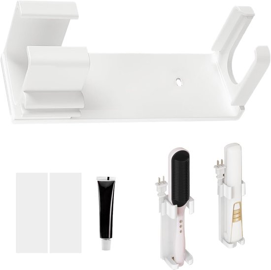 Muurbeugel voor Haarstylers, Kabelopslag Organizer met Zelfklevende Bevestiging voor Badkamer, Toiletten en Hotelkamers, Wit (12.5 x 4.5 x 4.2 cm) - Ruimtebesparend en Praktisch Accessoire van Merkloos