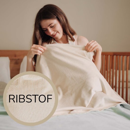 Muuzey Borstvoedingsdoek - inclusief opbergtas - Ribstof - Zand - Beige - Neutraal - Luxe voedingsdoek - Borstvoedingsschort - Stijlvolle doek van Muuzey