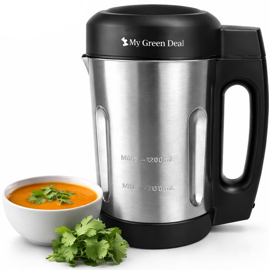 My Green Deal - Soepmaker - 2L - 1000 Watt - 6 programma's - Timer Display - RVS/ Zwart - ook geschikt als Blender van My Green Deal