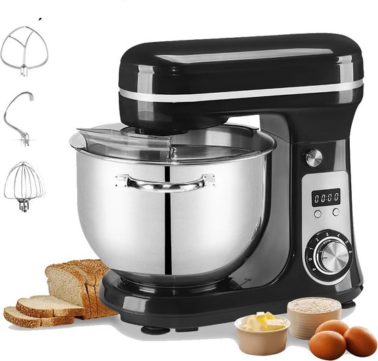 Mygroot - Deegmachine - Mixer met kom - Keukenmixer 6 Liter - Kneedmachine Keukenmachine 4KG RVS - Deegmixer Zwaar Deeg - Zwart van MY
