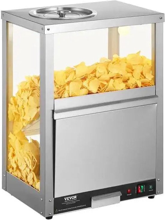 Nacho Warmer - Professionele Chipswarmer - 230V - 200W - 84.5QT - Nacho Machine Deflection Board - Roestvrij staal - Zilver van Vevor