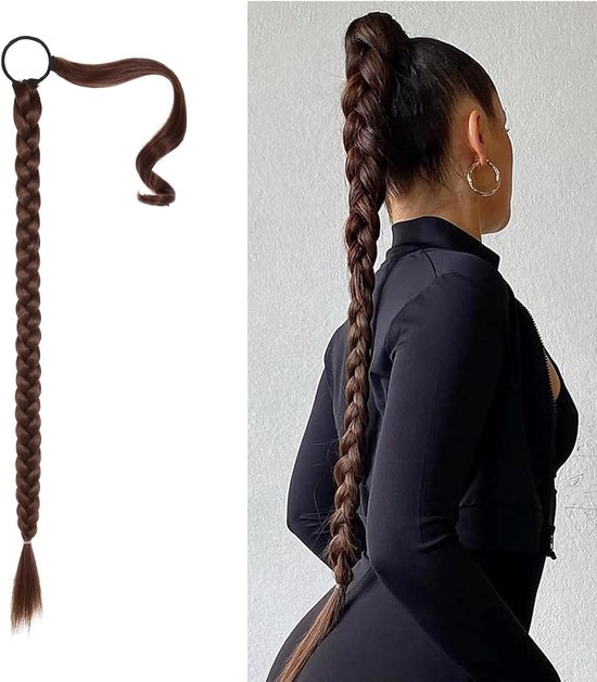 Natuurlijke Bruine Ponytail Haarstuk - Valse Ponytail Haarverlenging met Vlechten voor een Volumineuze Look van Merkloos