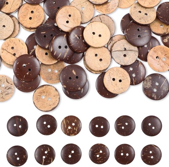 Natuurlijke Houten Knopen 100 Stuks 20 mm Bruin voor Naaiwerk - Vintage Rond, Coconut Knopen, Duurzaam Hout van Merkloos