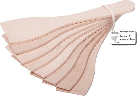 Natuurlijker leven® houten spatels 17 cm - Gourmet - Raclette - Grillplaat - Steengrill - Bakplaat - Teppanyaki - Kleine spatels - Mini spatels - 8 stuks