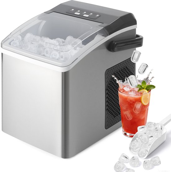 NETTLIFE IJsblokjesmachine - zilvergrijs - 125W - 1.3L - draagbaar - 12 kg/24uur - IJsblokjesmaker - 9 ijsblokjes in 6 Min. - voor Kantoor | Camping | Feest van Merkloos