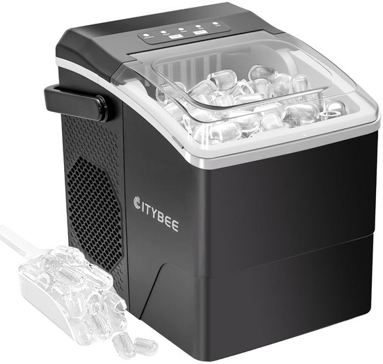 NETTLIFE IJsblokjesmachine - zwart - 125W - 1.3L- draagbaar - 12 kg/24uur - IJsblokjesmaker - 9 ijsblokjes in 6 Min. - voor Kantoor | Camping | Feest van Merkloos