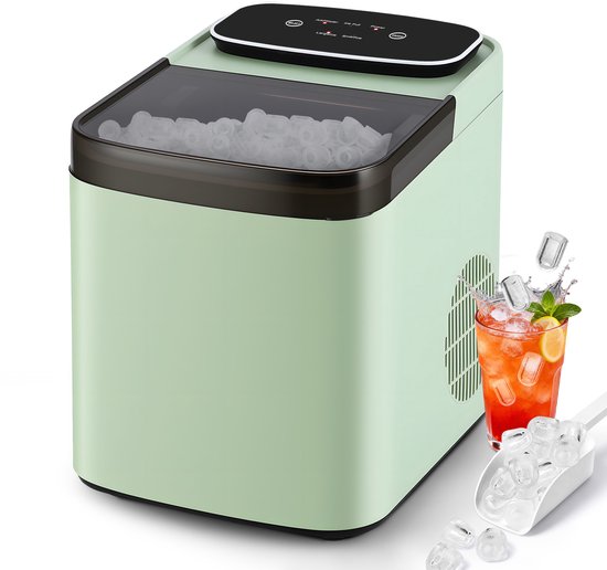 NETTLIFE Kleine Compacte & Stille IJsmachine – Snel IJs 9 Blokken in 6 Min | 2 IJsmaten Tot 14 Kg/24 U | Automatische Stop Zelfreinigend Draagbaar | Keuken Kantoor Bar Feest | Groen van Merkloos