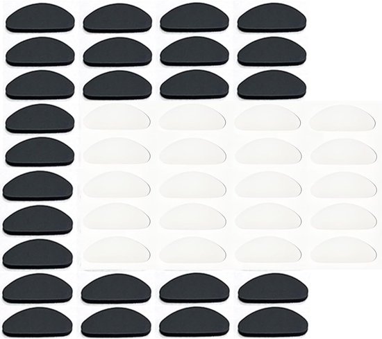 Neuspads voor bril, antislip, siliconen, D-vorm, zelfklevend, antislip, dunne neuspads voor bril, zonnebril, 30 paar - zwart en wit