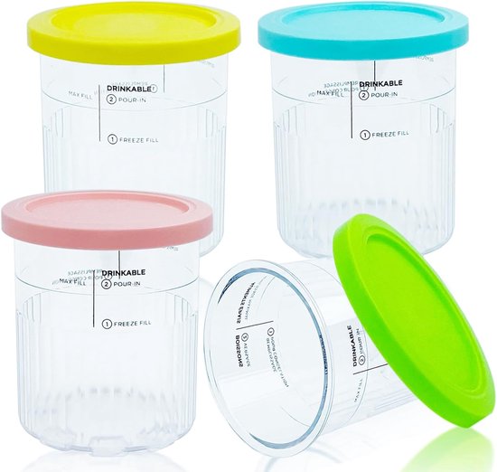 Nevolis® IJshouder geschikt voor Ninja Creami Deluxe bekers, bakjes - 4 stuks - 680 ml - met deksel - voor NC500 & NC501EU-serie - Accessoires - BPA-vrij - Roze Groen Grijs van Merkloos