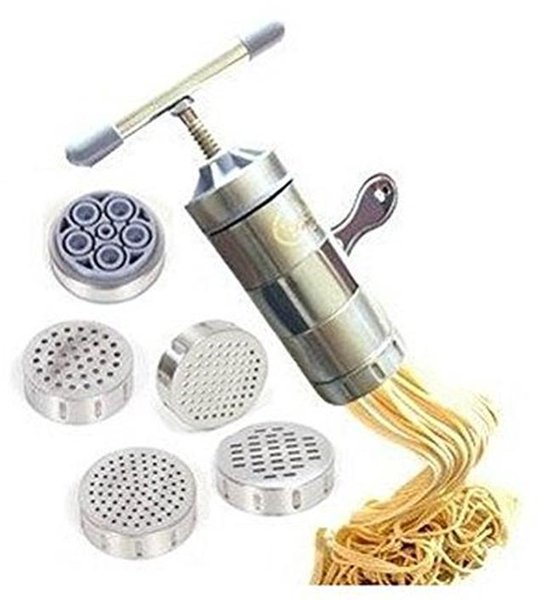 Newcreativetop Stainless Steel Hand Noodles Press Machine Pasta Maker with 5 Noodles Mould