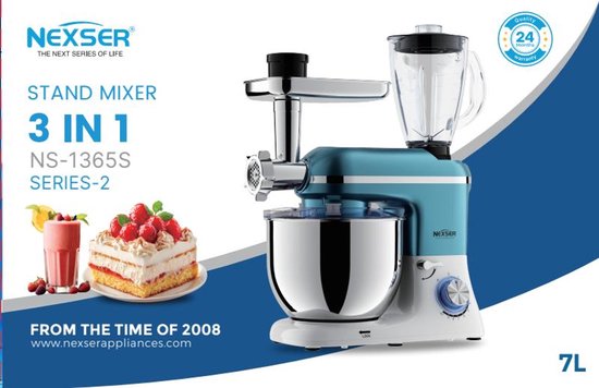 Nexser 1500W 5-in-1 Keukenmachine – Multifunctionele Stand Mixer, Vleesmolen, Blender & Sapmachine – 6 Snelheden van Nexser