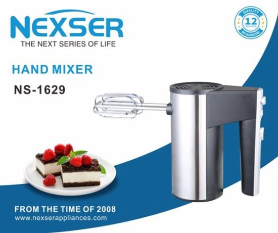 Nexser 200W 7-Snelheden Hand Mixer – RVS Behuizing – Multifunctioneel voor Kloppen, Mixen en Kneden – Thuis en Horeca van Nexser