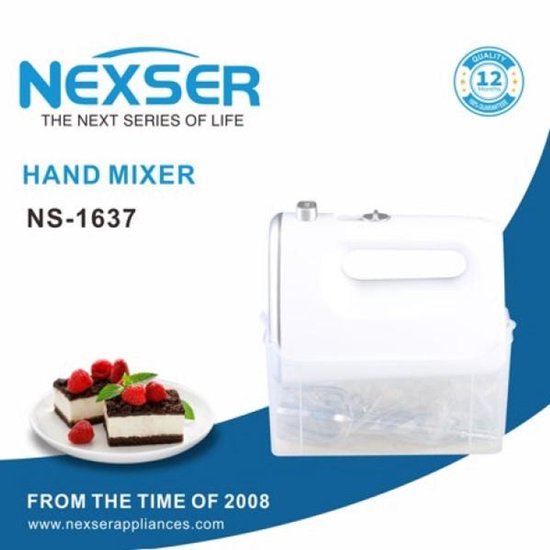 Nexser 200W Handheld Mixer – 6 Snelheden – 5 RVS Accessoires voor Bakken en Mixen – Egg Beater, Whisk en Deeghaak van Nexser