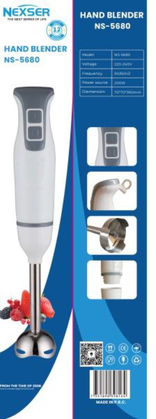 Nexser 200W Staafmixer – Hand Blender met RVS Staaf en 2 Snelheden – Elektrische Handmixer voor Soepen, Sauzen, Smoothies en Babyvoeding van Nexser