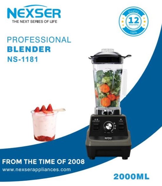 Nexser 2L Professionele Blender – 1800W Heavy Duty Smoothie, Food Grinder & Spice Blender – Multifunctioneel voor Thuis en Horeca van Merkloos