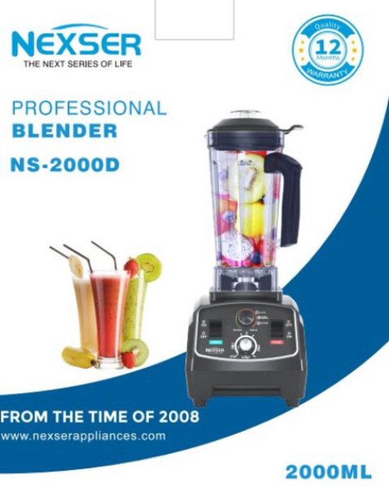 Nexser 3-in-1 Blender – 2L BPA-vrije Kan – 1600W Krachtige Multifunctionele Smoothie, Sojamelk en Sap Maker – Food Processor voor Thuis van Nexser