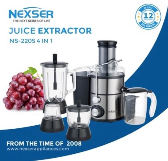 Nexser 900W Sapcentrifuge – 4-in-1 Juicer Machine met RVS Blades en Brede Vulschacht – Elektrische Juicer voor Groenten en Fruit, 1.5L van Nexser