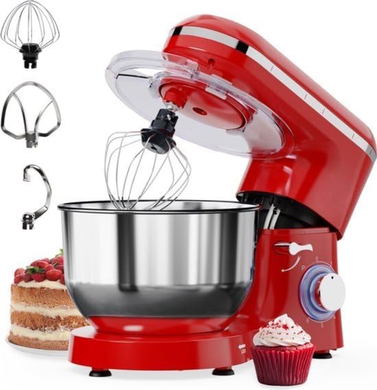 Nexvo® Mixer met mengkom - Mixer - Mixer met mengkom keukenmachine - Rood - ‎39x 24x 31cm