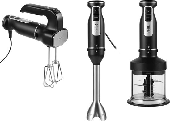 Ninja 3-in-1 Multifunctionele Mixer Set - Staafmixer - Handmixer - Hakmolen - 850 Watt - 700 ml - RVS - CI100EU van Ninja