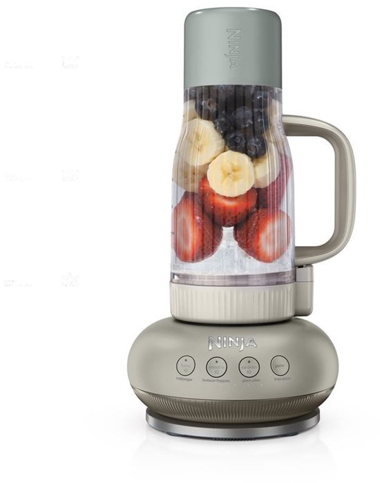 Ninja BlendBoss krachtige ijsvermalende Blender met rietje en lekvrij deksel - 1100 watt - Blend IQ, Smoothie IQ, Ice Crush IQ en Pulse - Stone - DB351EUST van Ninja