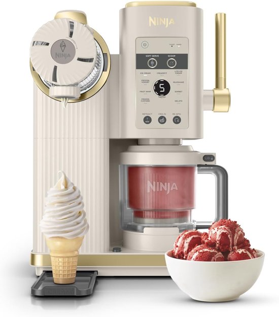 Ninja CREAMi SPIN Schepijs en Softijsmachine voor roomijs, creamifit, light ijs, milkshakes, sorbet, gelato en frozen yoghurt Stone Gold NC701EUSTGD