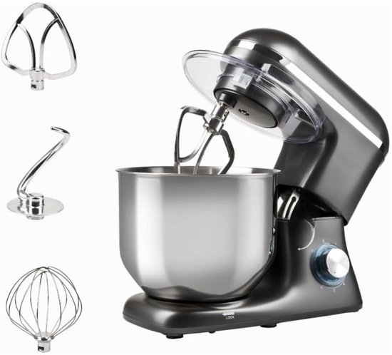 NIVA® Deegmachine - Mixer met Kneedhaak - Kneedmachine - Grijs - 34cm x 25cm x 38cm