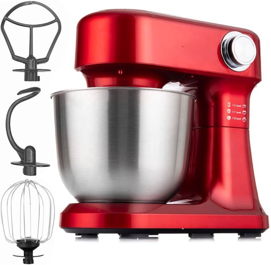 NIVA® Deegmachine - Mixer met Kneedhaak - Kneedmachine - Rood - 23cm x 34cm x 36cm