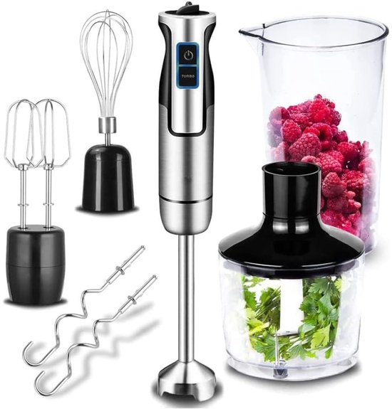 NIVA® Staafmixer Set - Inclusief 6-delige Accessoireset - Elektrische Multifunctionele Staafmixer - Zilver - 24cm x 18cm x 19cm