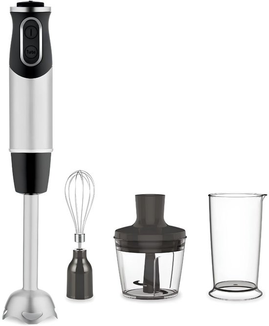 NIVA® Staafmixer Set - Met Hakmolen 500 ml en Garde - 3-in-1 Staafmixer - Zilver/Zwart - 7cm x 7cm x 40cm