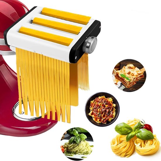 Noedelopzetset voor KitchenAid van roestvrij staal, 3-in-1 pastamachine voor KitchenAid keukenmachine,voor Kitchenaid Accessoires incl. Pastamacholler Spaghettisnijder fettuccinesnijder
