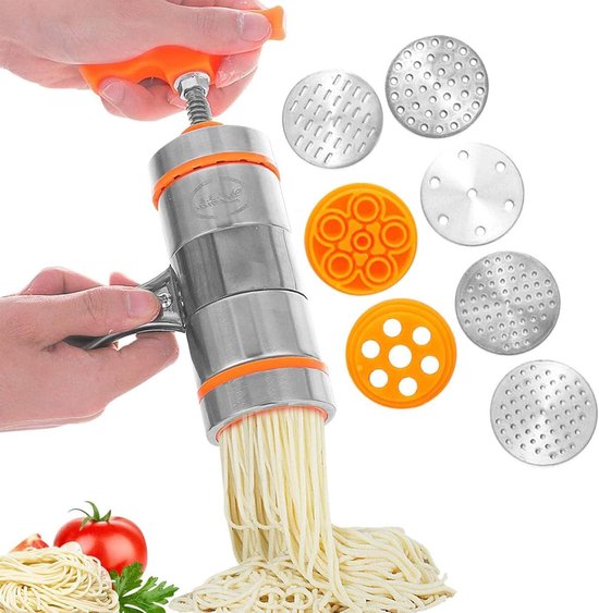 Noodles Machine Manual Noodle Maker Machine with 7 Noodle Moulds - Stainless Steel van Merkloos