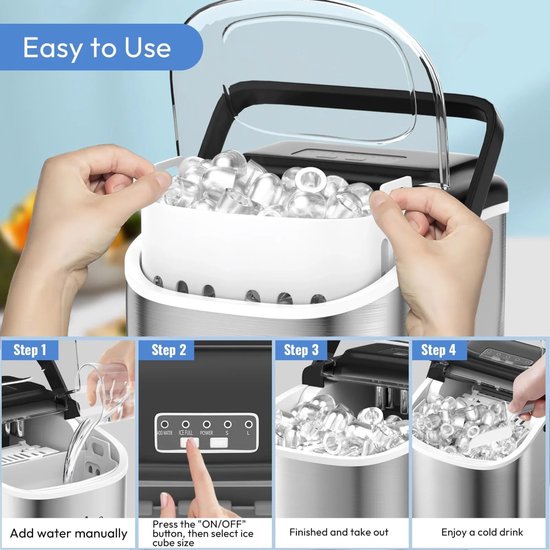Norvia - Kleine ijsblokjesmaker - Professionele ijsblokjesmachine voor thuis - 1.2 liter - Inclusief ijsschep - Ijs in 6 minuten van Merkloos