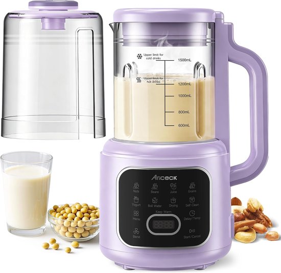 Notenmelkmachine 1500ml 7-in-1 Plantenmelkmaker Zelfreinigend BPA-vrij Sojamelk Amandelmelk Smoothie Maker 800W