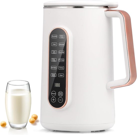 Notenmelkmaker, 1,2 liter, 8-in-1 automatische sojamelkmachine voor amandel-, haver- en melkvrije dranken, 10 messen, 12 uur vertragingstart, zelfreiniging en warmhoudfunctie, 220 V van Merkloos