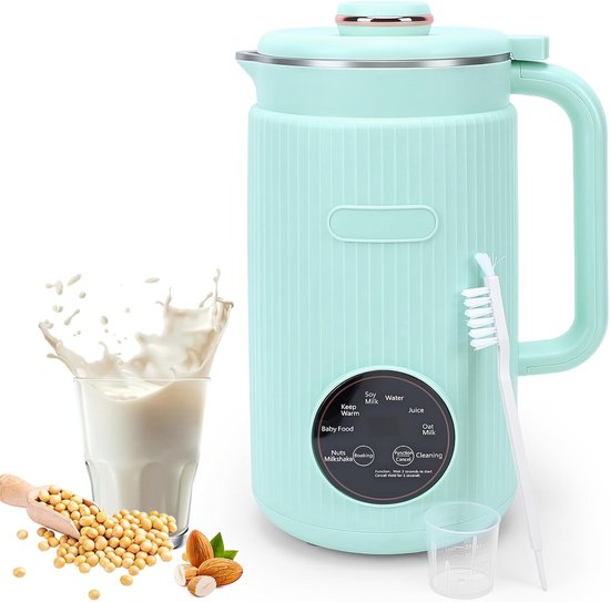 Notenmelkmaker Plantaardige Drank 8 in 1 1,2 Liter 12 Messen Zelfreinigend Vertraging Start Warm Houden Automatische Temperatuurregeling voor Amandelhaver Kokosnoot (GREEN)