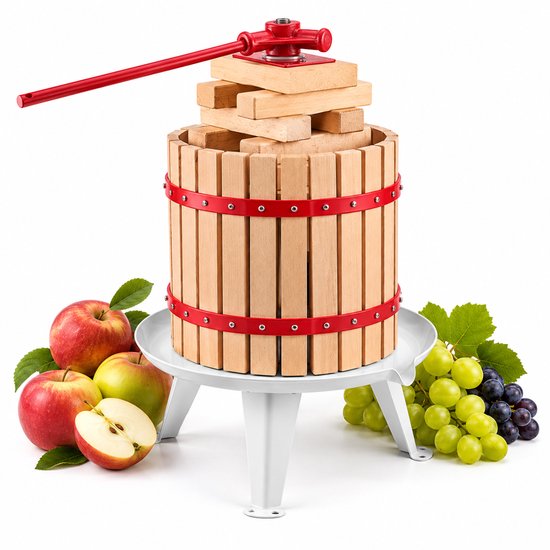 Novari - Fruitpers - Fruitpers handmatig - Fruitperser - Sap pers - Sapmaker - Handpers - 12 liter - Stevige houten persmand van Novari