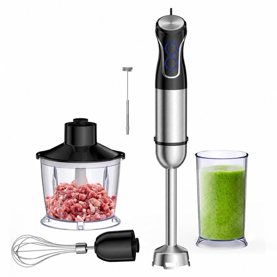 Novari - Staafmixer - Staafmixer set - Hakmolen - Foodprocessor - Krachtige motor 1500W - Traploos instelbare snelheid - RVS van Merkloos