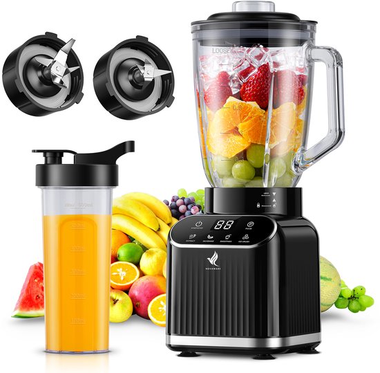 NovaWare Blender - 1.5L - Smoothie Maker - Inclusief beker to go 700ml - Mini Blender – Glas - Zwart van NovaWare
