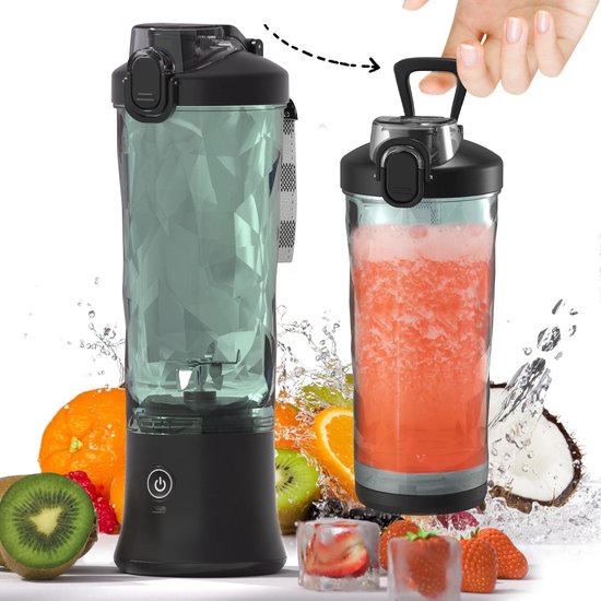 Novendo Goods - Draagbare blender 600 ml oplaadbaar USB-C - Smoothie maker met 18000 RPM en 4000 mAh batterij - Mini juicer voor fruit, ijs en shakes voor onderweg