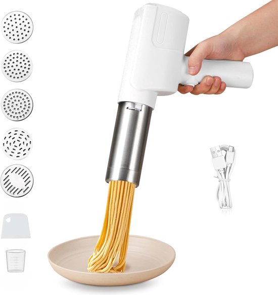 Nudelmaschine, Automatische Handheld Noodle Maker, 2000 mAh Multifunctionele Nudelmaschine met 5 persvormen