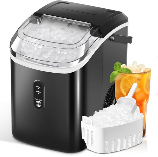 Nugget Ice Makers aanrecht met zacht kauwgranulaat - ijsblokjesmachine met zelfreinigend, 15,9 kg/24 uur, bediening met één klik, ijsmand/ijsschep voor van Merkloos