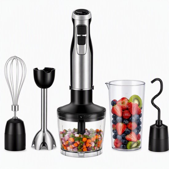 Nutrella Staafmixer - Mixer - Handmixer - Blender - RVS - 4 in 1 - 6 Snelheden - Krachtig- 1200 W - Zwart