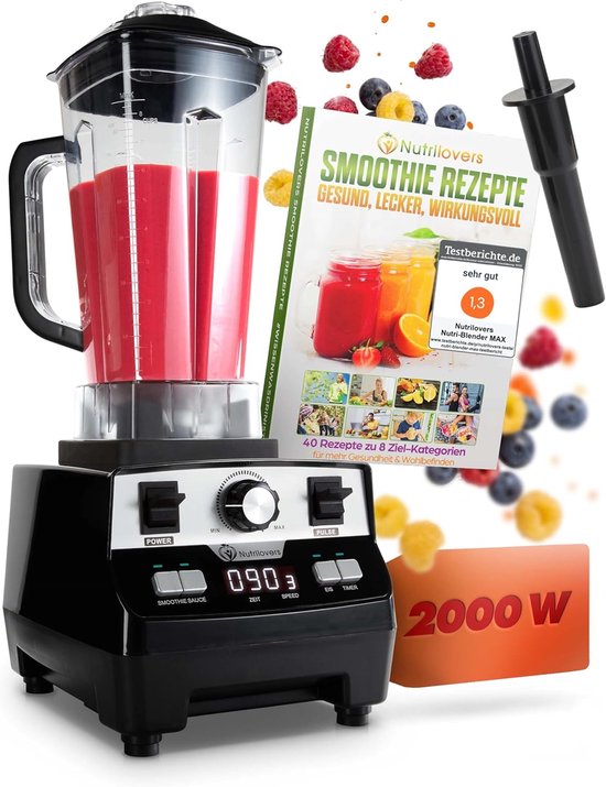 NUTRI-BLENDER MAX+ Krachtige Blender 2000W Standmixer Smoothie Krachtige Smoothie Maker Professionele Mixer Blender - 2L Tritan, BPA-VRIJ, 9 Snelheden, Digitale Timer Incl. Smoothie Receptenboek van NUTRI-BLENDER