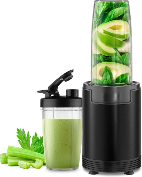 NutriBoom Smoothie Blender - Single Cup Blender - Multifunctional Mini Blender - 900W Power Voor Shakes En Smoothies - Inclusief 6 Accessories - Stainless Steel Blades - BPA Free Wit En Grijs van Merkloos