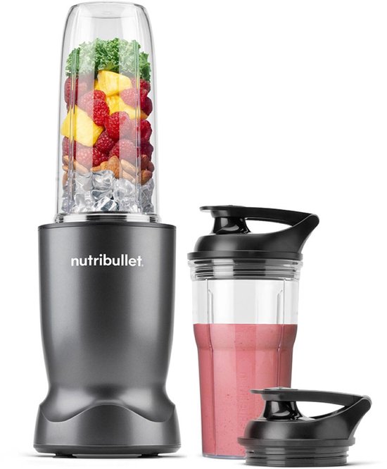 Nutribullet Turbo - Blender - Smoothie Maker - 1000 Watt - 6-delige Set - 900 ml & 590 ml Drinkbeker - 2 To-Go Deksels - Grijs