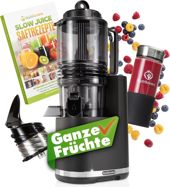 Nutrilovers Green-Press Slow Juicer 304 roestvrij stalen slak, BPA-vrij, Duits merk, hele vruchten, selderij, groenten en fruit, sapcentrifuge, testwinnaar 2023, allround sappers, elektrisch [Energieklasse A+++] van Merkloos